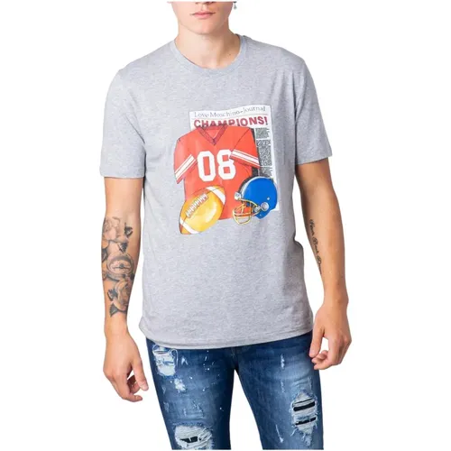 Mens Grey Printed Short Sleeve T-shirt , male, Sizes: XL - Moschino - Modalova