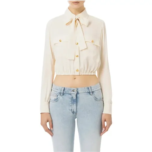 Georgette Cropped-Shirt mit Schal - Elisabetta Franchi - Modalova