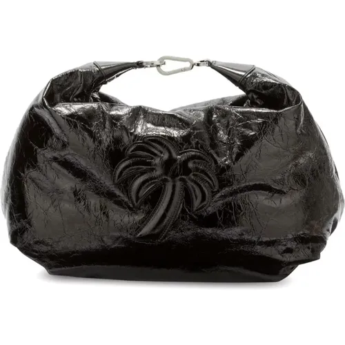 Schwarze Leder Hobo Tasche mit einzigartigem Patch-Detail - Palm Angels - Modalova