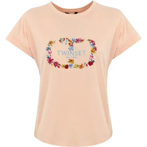 Logo Embroidered Women T-shirt , female, Sizes: M, L, 2XL, 2XS, XL - Twinset - Modalova