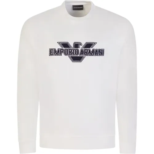 Weißer Pullover mit Maxi Patch Logo und Schriftzug - Emporio Armani - Modalova