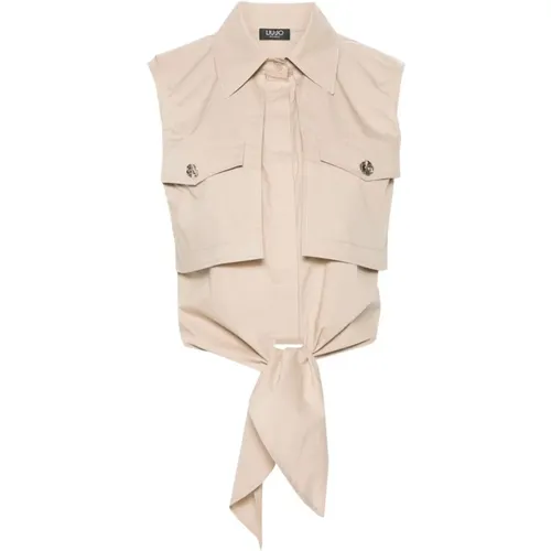 Sleeveless Cotton Shirt with Knot Detail , female, Sizes: XS - Liu Jo - Modalova