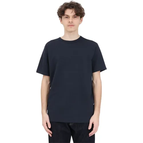 Blaues Seersucker T-Shirt für Männer , Herren, Größe: S - Selected Homme - Modalova