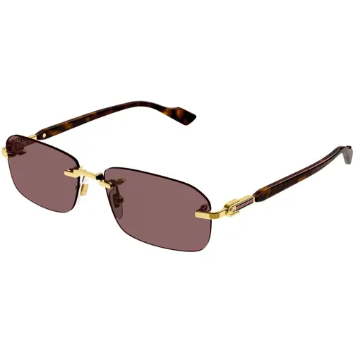 Golden Havana Brown Sunglasses , male, Sizes: 56 MM - Gucci - Modalova