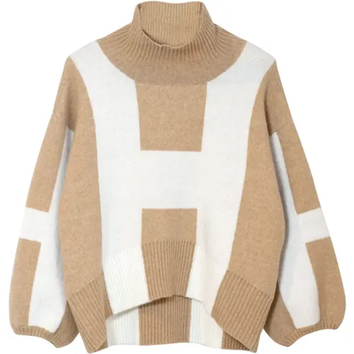 Turtleneck Knit Sweater with H Print , female, Sizes: L/XL - Hést - Modalova