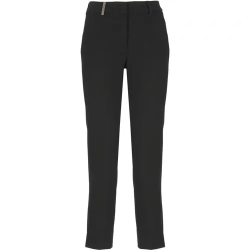 Trousers with Leather Detail , female, Sizes: M - PESERICO - Modalova