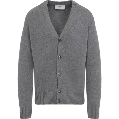 Luxurious Grey Cashmere Wool Sweater , male, Sizes: L, M, S - Ami Paris - Modalova