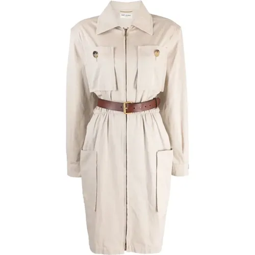 Cotton Safari Dress , female, Sizes: XS - Saint Laurent - Modalova