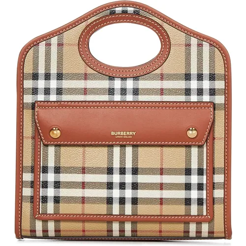 Brown Check Pattern Leather Shoulder Bag , female, Sizes: ONE SIZE - Burberry - Modalova