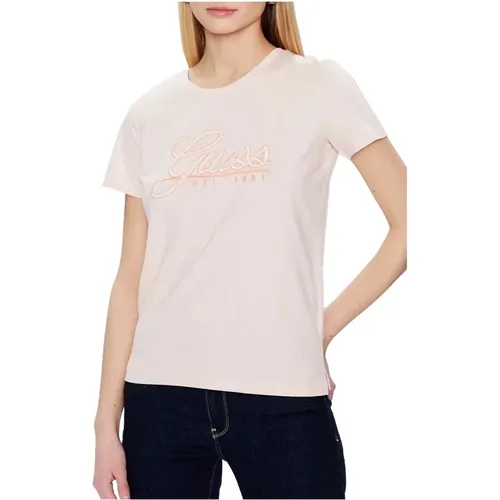 Rosenfarbenes 3D-Logo Baumwoll-T-Shirt - Guess - Modalova