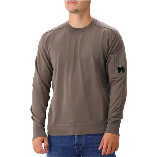 Brauner Merinowoll-Rundhalsausschnitt-Pullover , Herren, Größe: XL - C.P. Company - Modalova