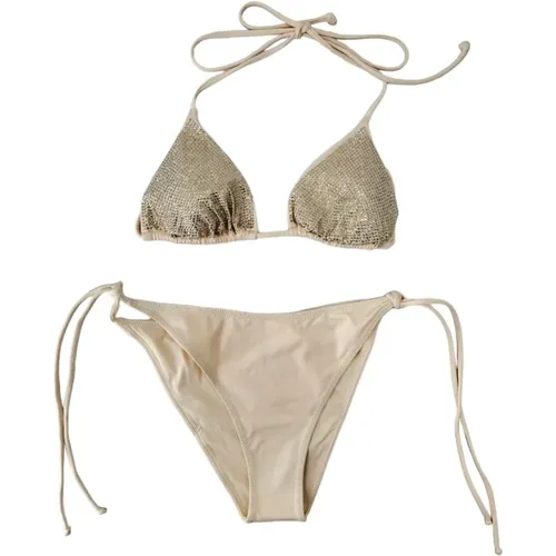Meereskleidung Ivory Bikini mit Strass-Applikation , Damen, Größe: L - MC2 Saint Barth - Modalova