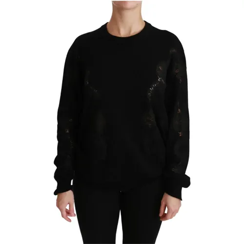 Floral Lace Cashmere Sweater , female, Sizes: L - Dolce & Gabbana - Modalova