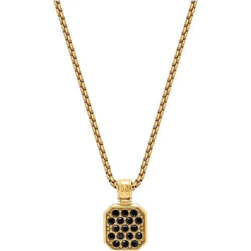 Gold Necklace with Black CZ Square Pendant , male, Sizes: ONE SIZE - Nialaya - Modalova