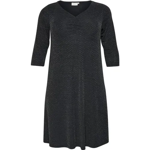 Schwarzes Glitzer Jersey Kleid , Damen, Größe: M - Kaffe Curve - Modalova