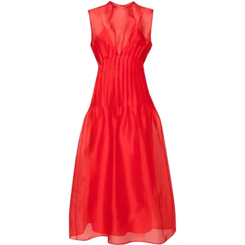 Rotes Seiden-Midi-Kleid mit Falten - Khaite - Modalova