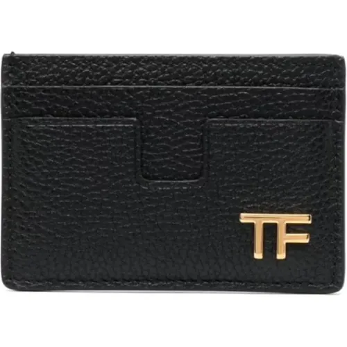 Schwarze Lederbrieftasche mit gehämmerter Textur und Logo-Platte , Herren, Größe: ONE Size - Tom Ford - Modalova