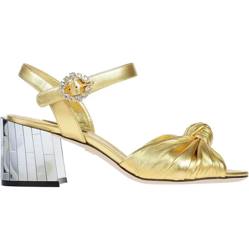 Goldene Ledersandalen - Keira Kollektion , Damen, Größe: 35 EU - Dolce & Gabbana - Modalova