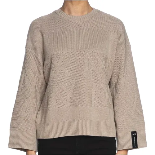 Beiger Pullover mit Monogramm-Logo , Damen, Größe: XS - Armani Exchange - Modalova