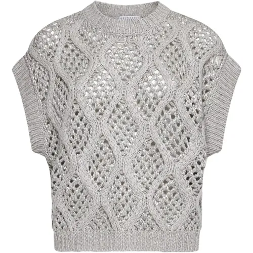 Sequin Cable-Knit Cashmere Sweater , female, Sizes: L, M - BRUNELLO CUCINELLI - Modalova
