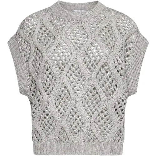 Sequin Cable-Knit Cashmere Sweater , female, Sizes: L, S - BRUNELLO CUCINELLI - Modalova