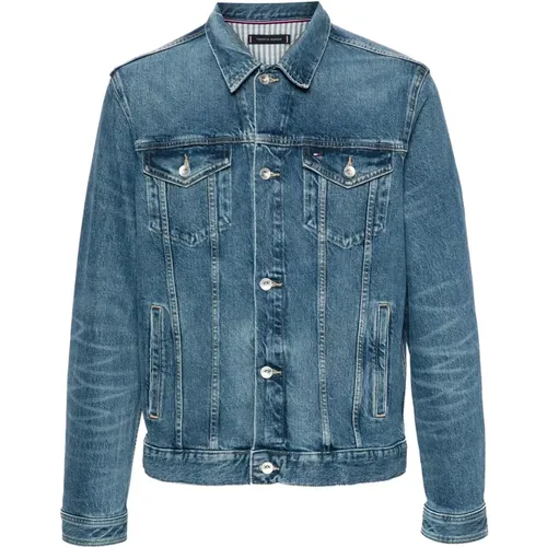 Denim Jacke Blau Trucker Stil , Herren, Größe: 2XL - Tommy Hilfiger - Modalova