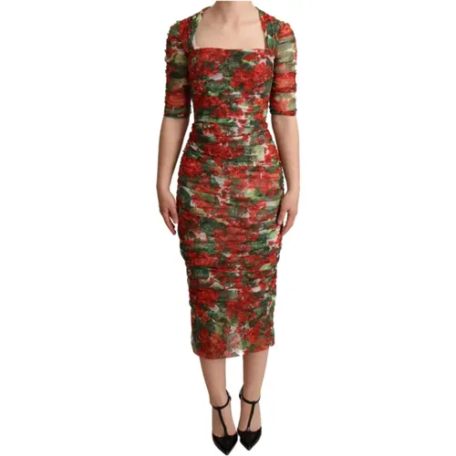 Rotes Blumenmuster Sheath Midi Kleid - Dolce & Gabbana - Modalova