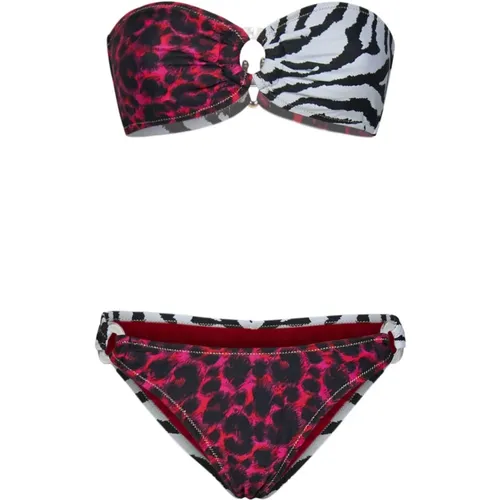 Fuchsia Leopardenmuster Bandeau Bikini Set , Damen, Größe: L - Reina Olga - Modalova