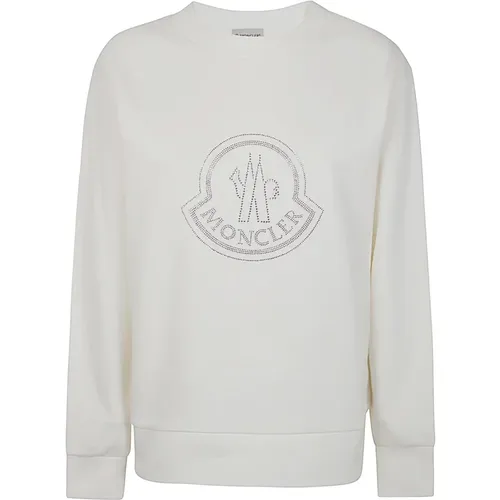 Weißer Rundhalsausschnitt Pullover - Moncler - Modalova