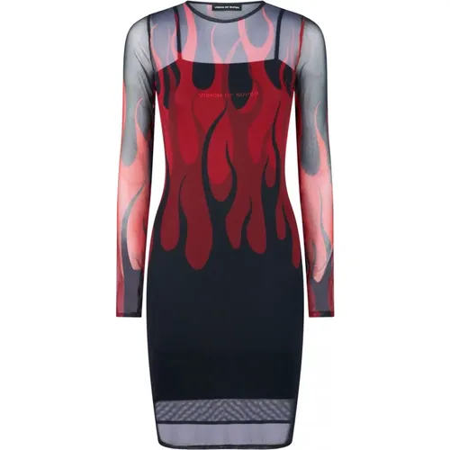Flames Kleid - Schwarz/Rot - Streetwear , Damen, Größe: S - Vision OF Super - Modalova
