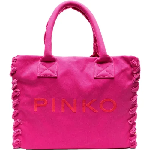 Canvas Beach Shopping Bag Fuchsia , female, Sizes: ONE SIZE - pinko - Modalova