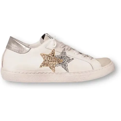 Niedrige Sneakers in Weiß-Eis-Gold-Silber , Damen, Größe: 41 EU - 2Star - Modalova