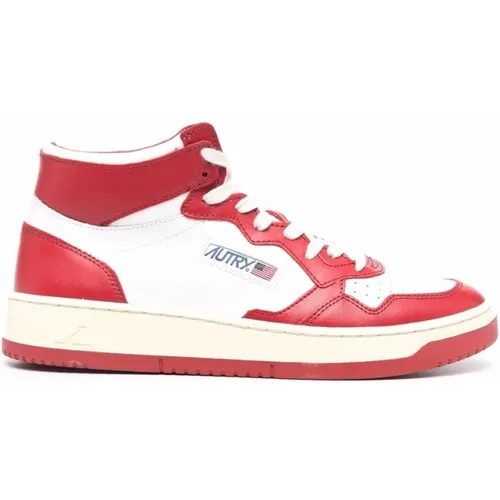 Rot/weiße Leder High-Top Sneaker , Herren, Größe: 43 EU - Autry - Modalova
