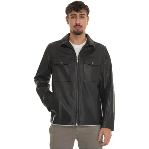 Jonova1 leather harrington jacket , male, Sizes: M, L, XL - Boss - Modalova
