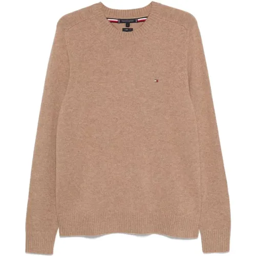 Camel Wool Knit Sweater Crew Neck , male, Sizes: S, XL, M, L - Tommy Hilfiger - Modalova