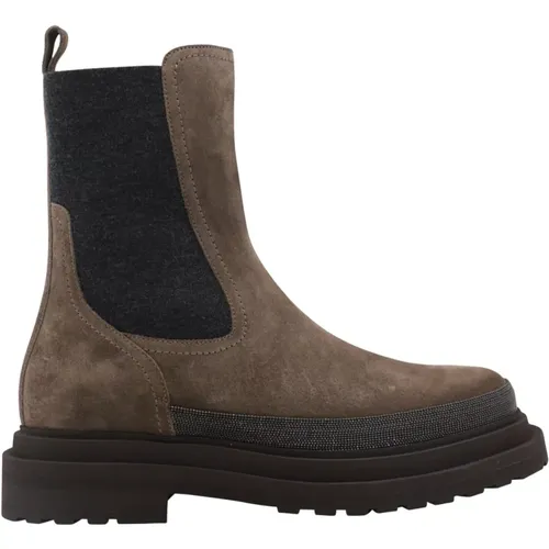 Braune Leder Stiefeletten - BRUNELLO CUCINELLI - Modalova