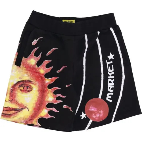 Schwarze Sweatshorts mit Sonnensystem-Print , Herren, Größe: M - MARKET - Modalova