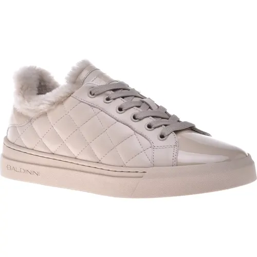 Trainers in vanilla quilted leather and patent leather , Damen, Größe: 37 1/2 EU - Baldinini - Modalova