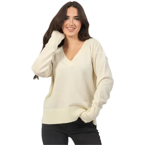 Merinowolle V-Ausschnitt Pullover Weiß , Damen, Größe: M - Silvian Heach - Modalova