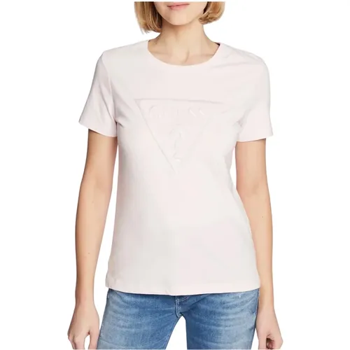 Slim Logo Triangle Fantaisie T-Shirt - Feminin und Stilvoll - Guess - Modalova