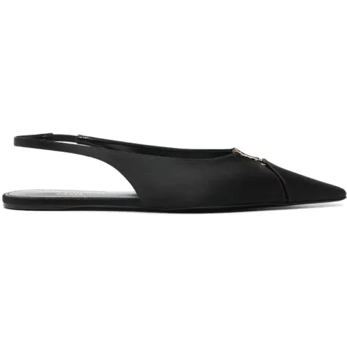 Schwarze flache Schuhe mit Fersenriemen,Schwarze Satin Slingback Heels - Saint Laurent - Modalova