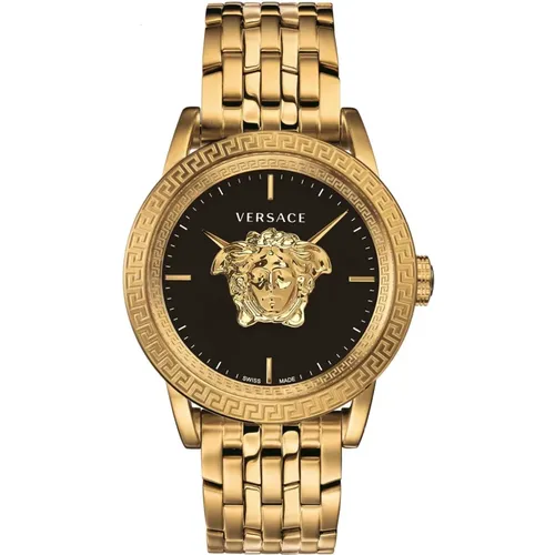 Luxury Gold Steel Watch Black Dial , male, Sizes: ONE SIZE - Versace - Modalova