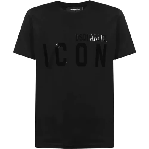 Schwarzes Herren T-Shirt mit Einzigartigem Clic Icon Print - Dsquared2 - Modalova