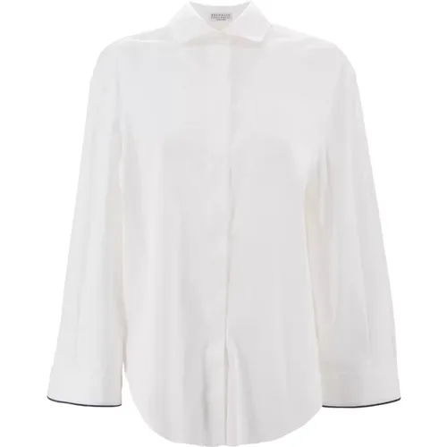 Stretch-Cotton Poplin Shirt , female, Sizes: S, XS - BRUNELLO CUCINELLI - Modalova