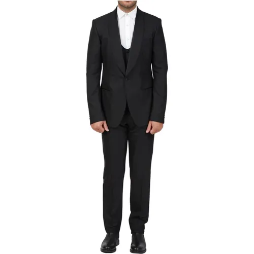 Wool and Silk Suit with Removable Wool Gilet , male, Sizes: L - Dolce & Gabbana - Modalova