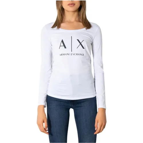 Damen Langarm T-Shirt in Weiß , Damen, Größe: M - Armani Exchange - Modalova