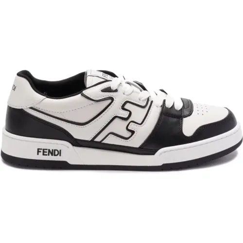 Schwarze und weiße Ledersneaker mit FF-Motiv - Fendi - Modalova