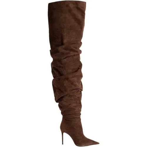 Jahleel Thigh High Suede Coffee Stiletto Boots , female, Sizes: 8 UK, 4 UK, 6 UK, 7 UK - Amina Muaddi - Modalova