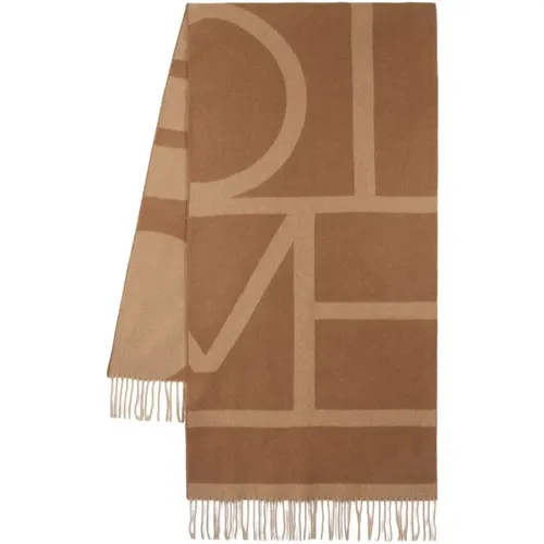 Brown Wool Monogram Jacquard Scarf , female, Sizes: ONE SIZE - TotêMe - Modalova