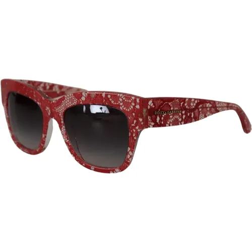 Rote Spitze Rechteckige Sonnenbrille , Damen, Größe: ONE Size - Dolce & Gabbana - Modalova